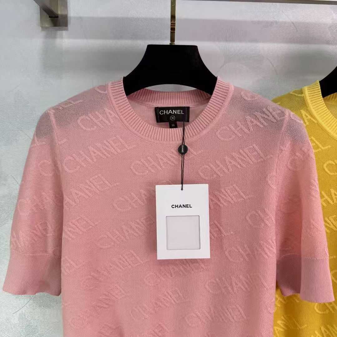 Letter jacquard knitted short sleeves