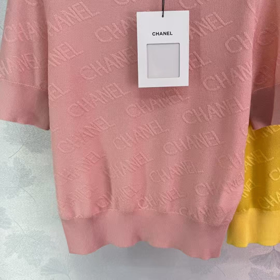 Letter jacquard knitted short sleeves