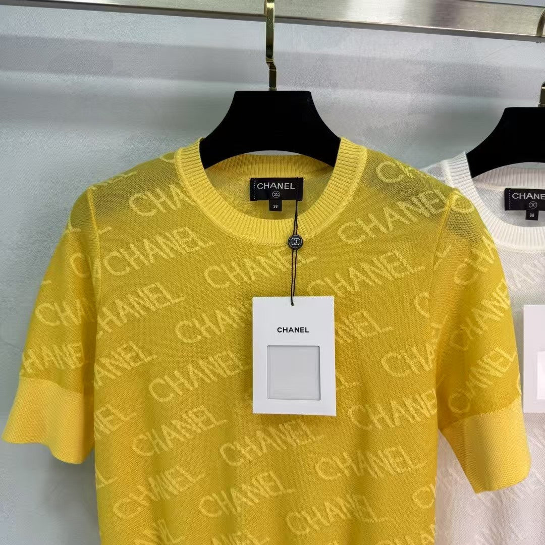 Letter jacquard knitted short sleeves