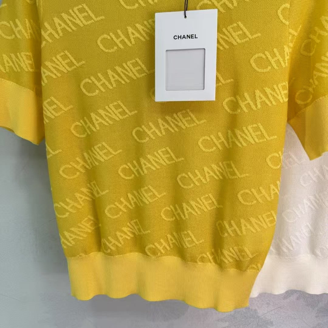 Letter jacquard knitted short sleeves