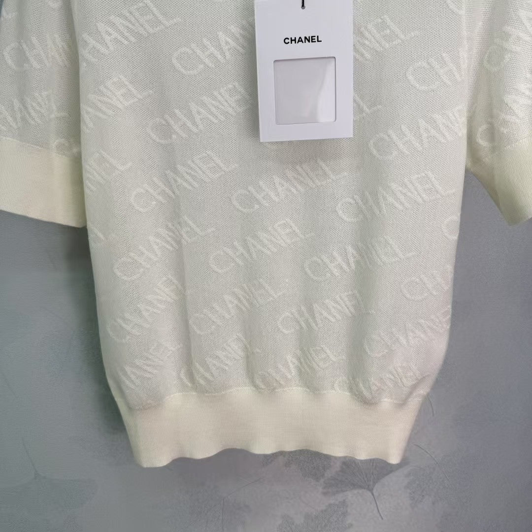 Letter jacquard knitted short sleeves