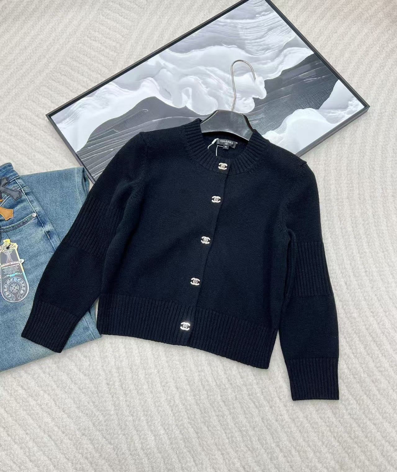 Simple solid color cashmere cardigan