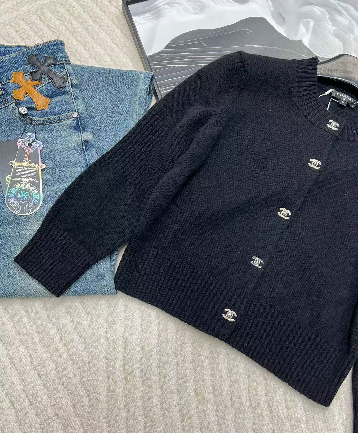 Simple solid color cashmere cardigan