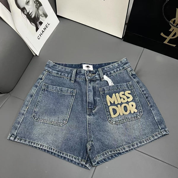 Pocket towel monogram denim shorts