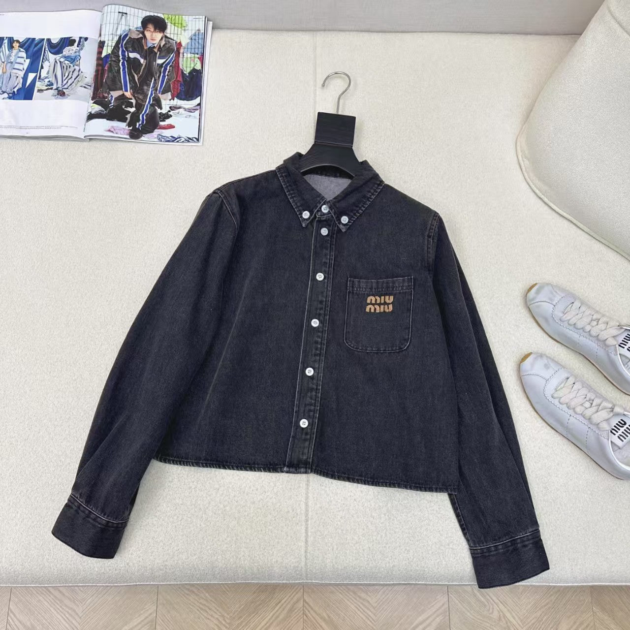 New denim short shirt