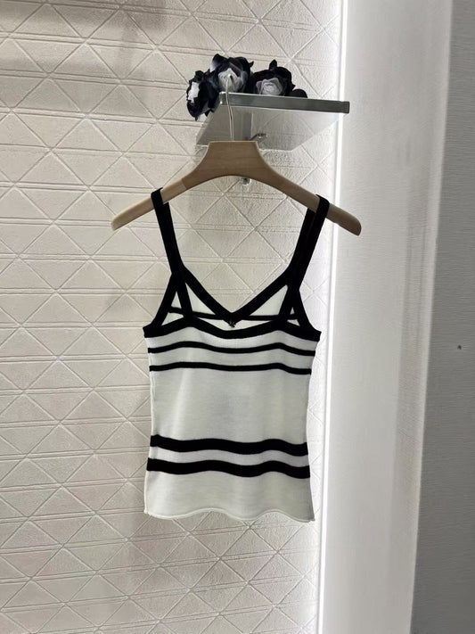 Striped beaded knitted vest