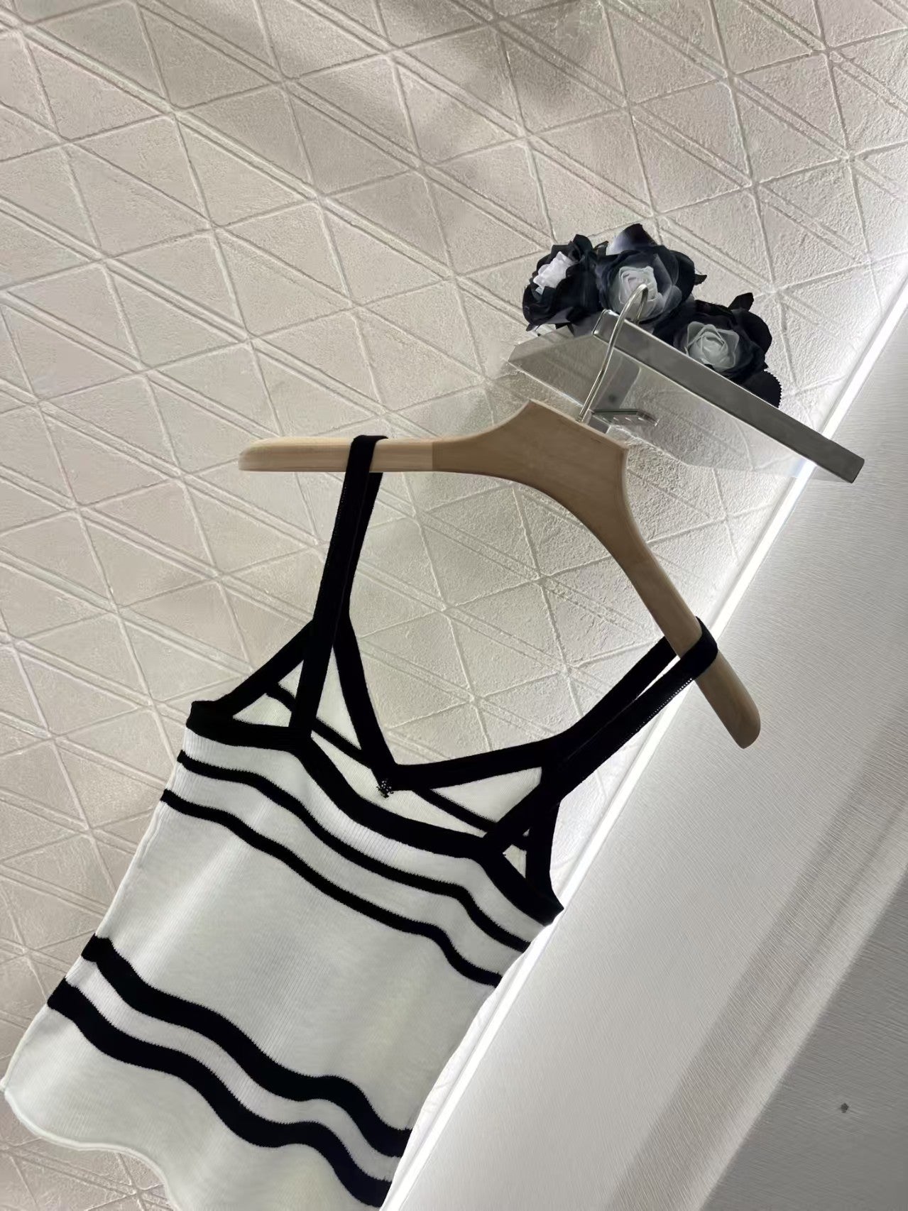 Striped beaded knitted vest