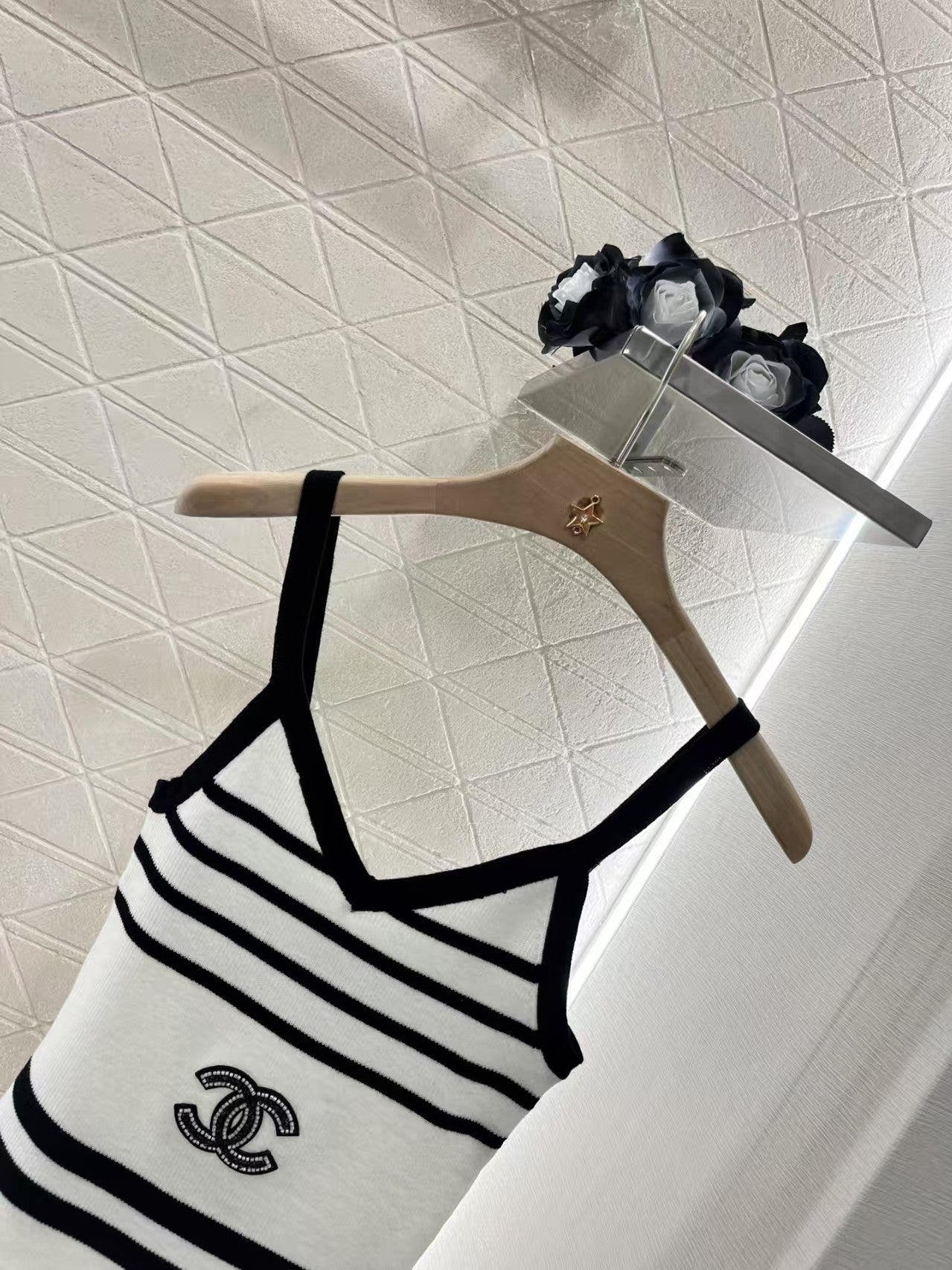 Striped beaded knitted vest