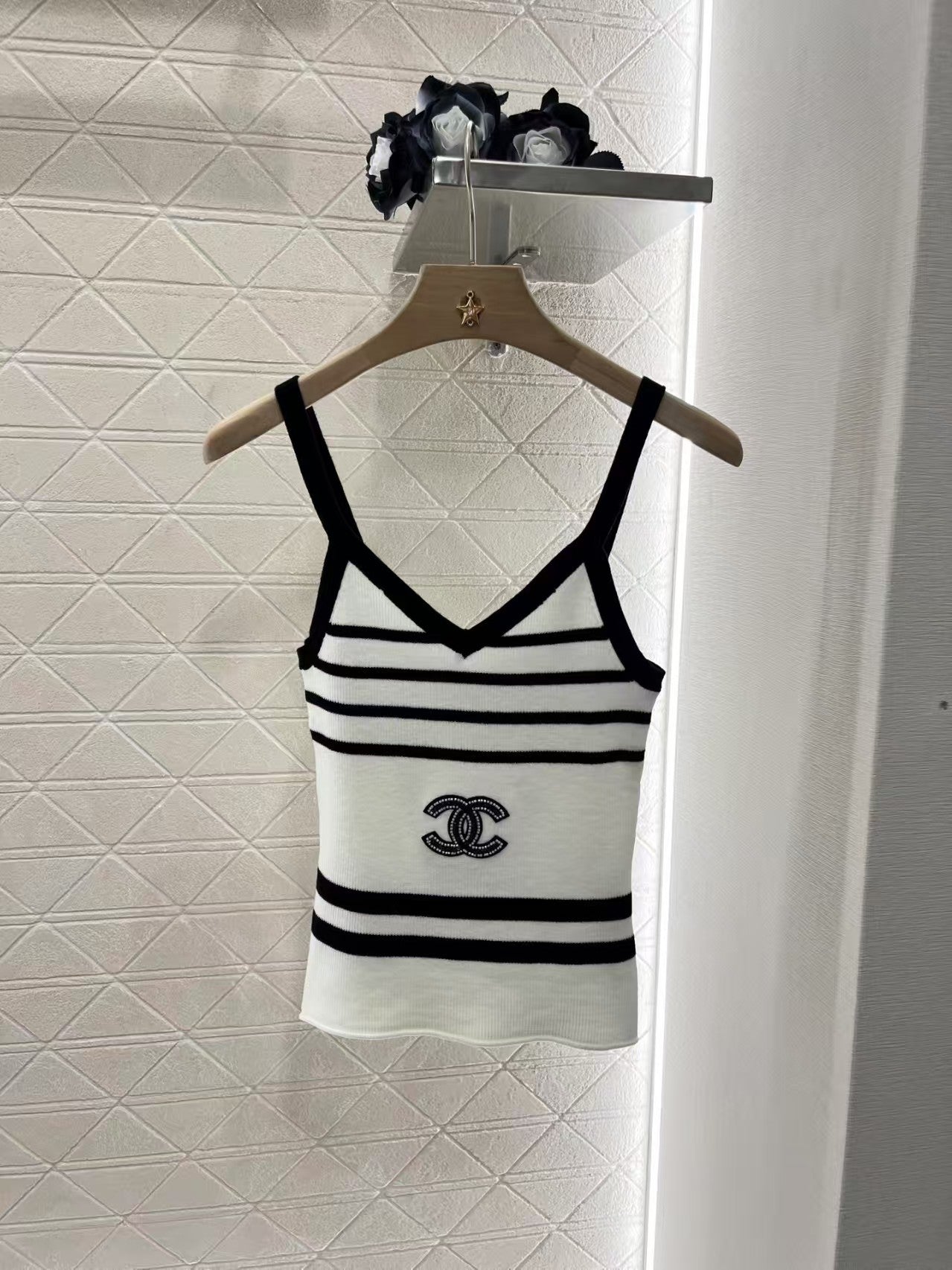 Striped beaded knitted vest