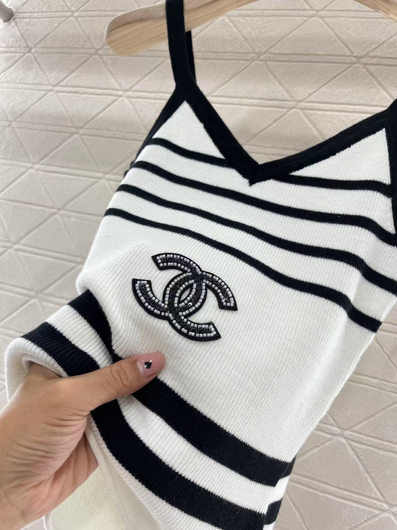 Striped beaded knitted vest