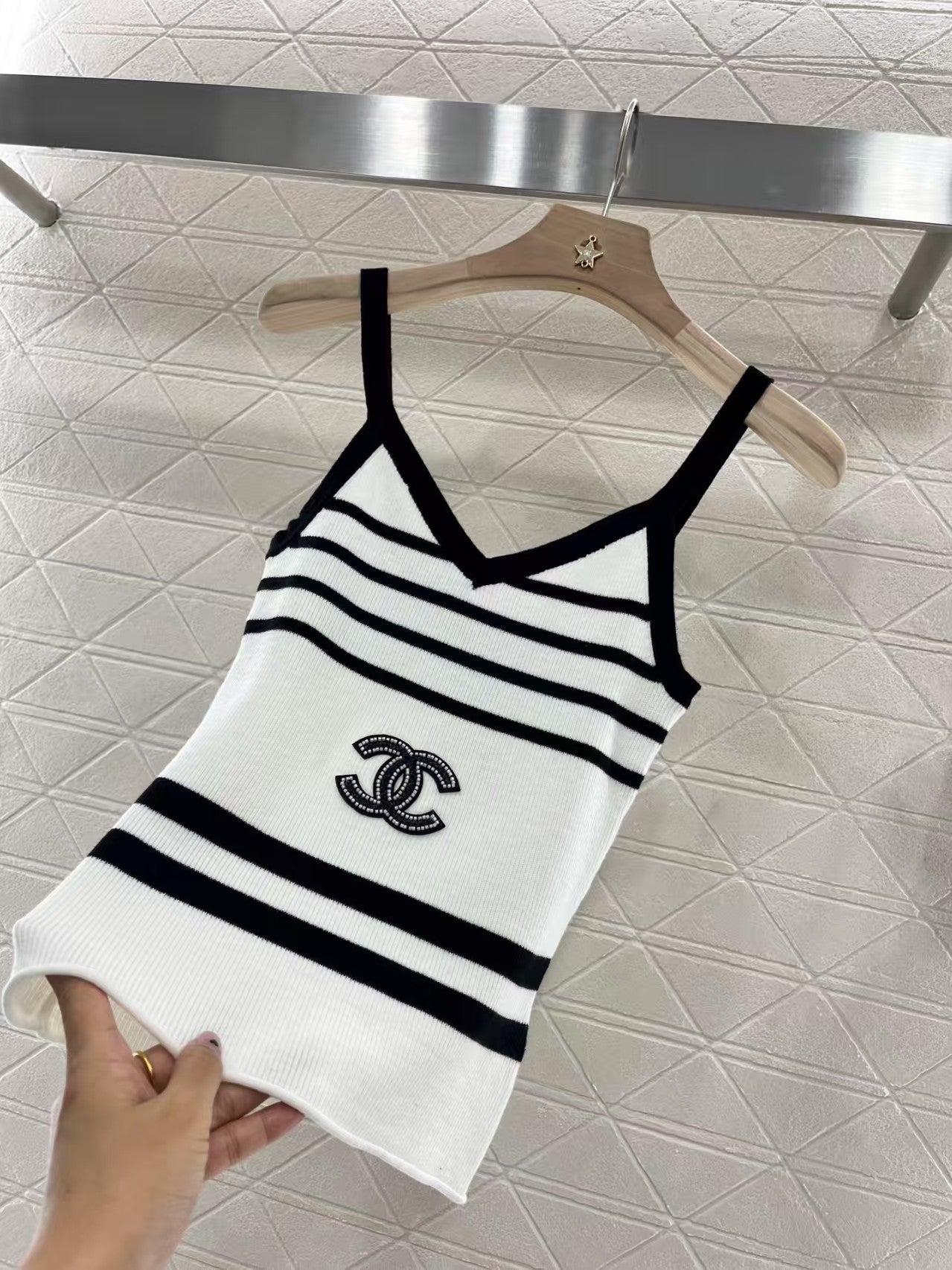 Striped beaded knitted vest