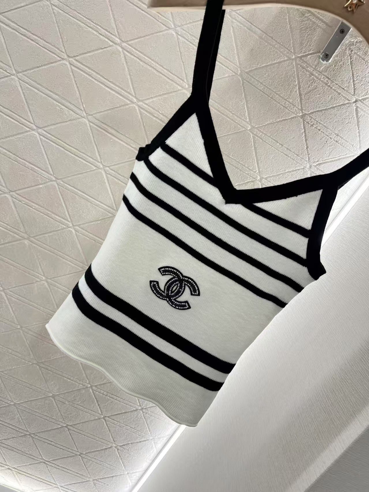 Striped beaded knitted vest