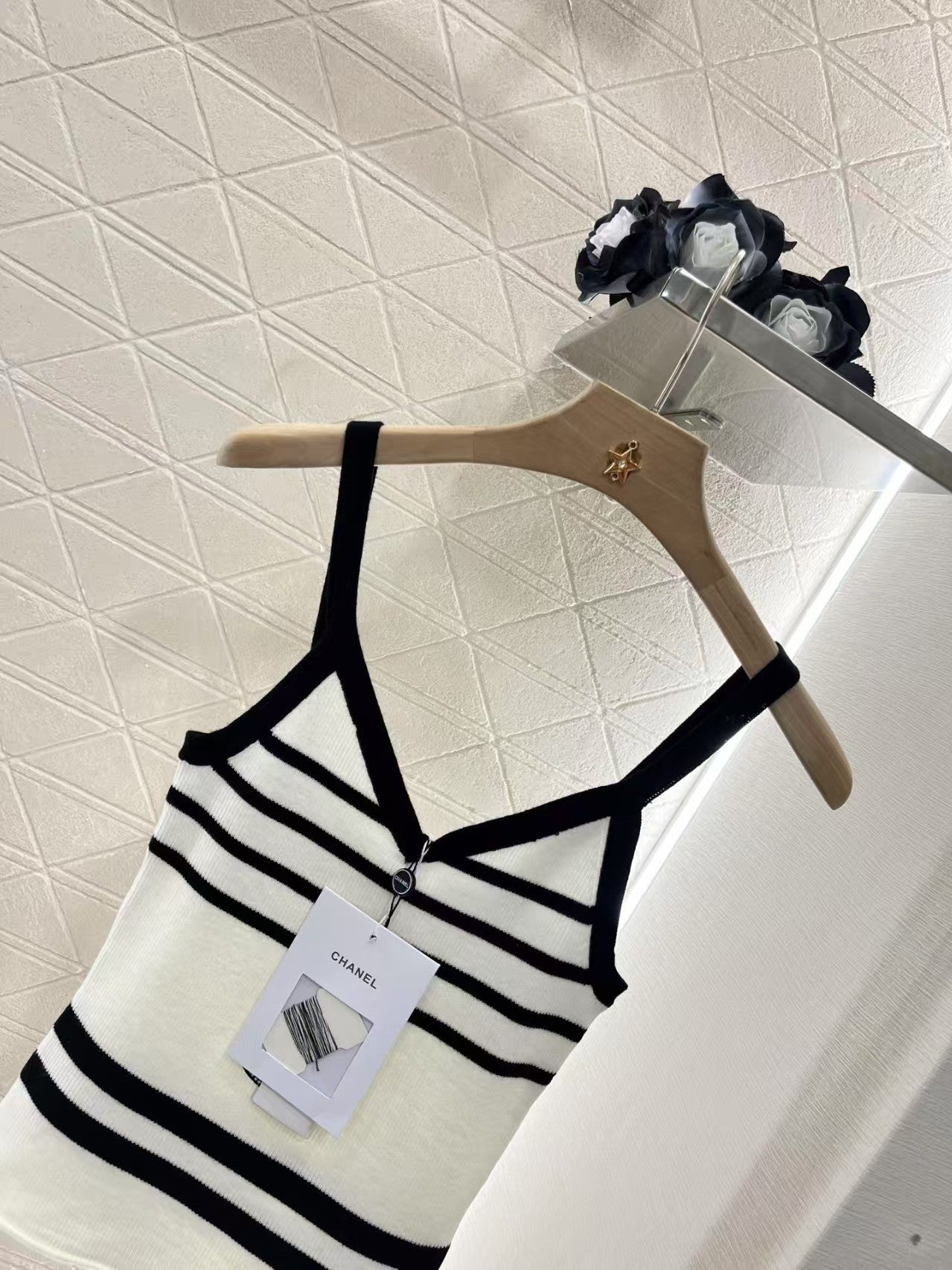 Striped beaded knitted vest