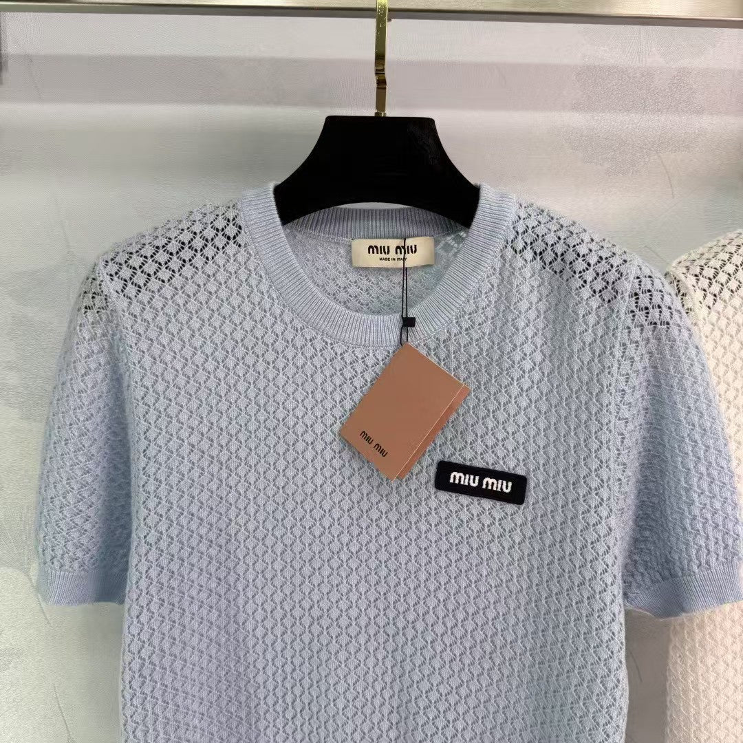 Hollow round neck knitted short sleeves