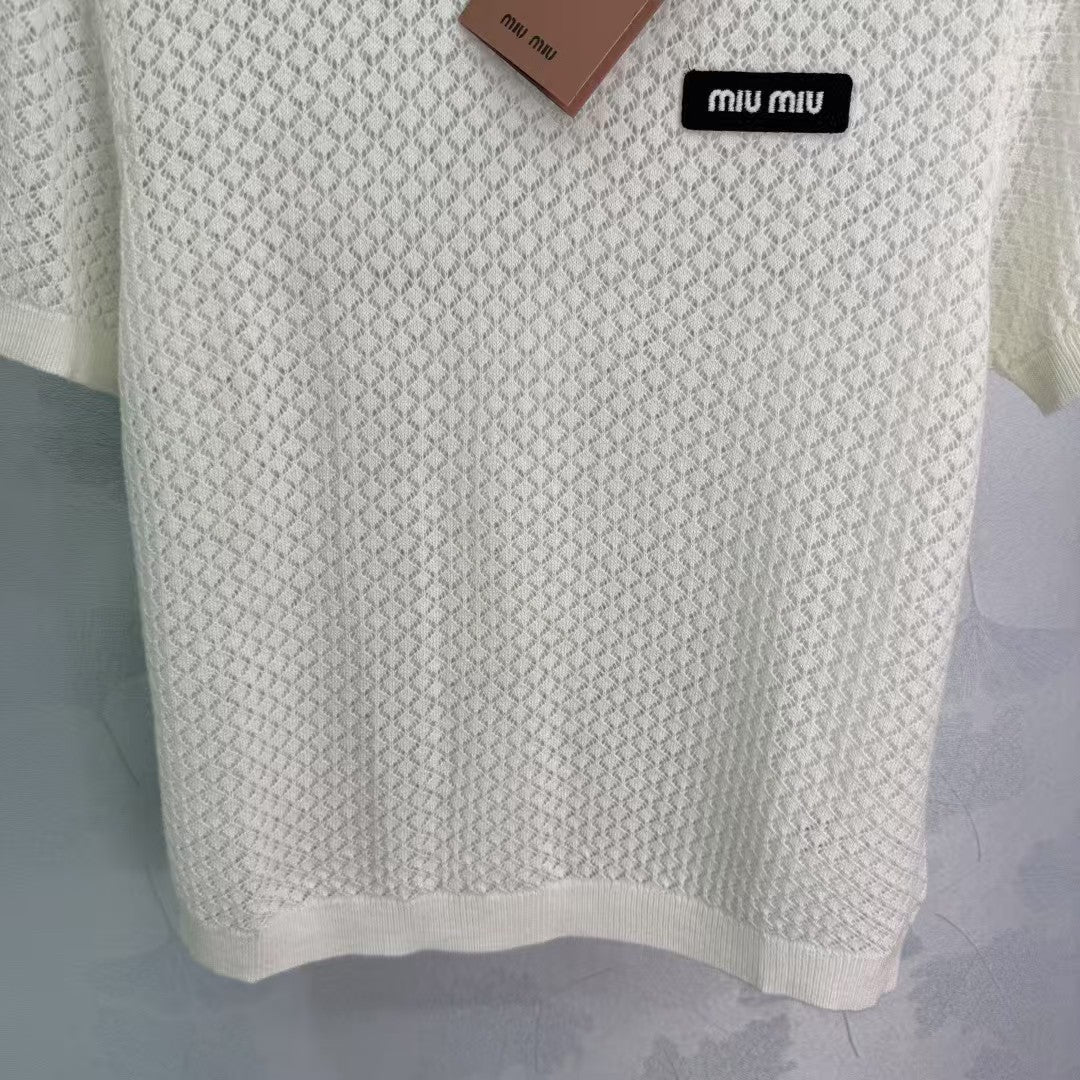 Hollow round neck knitted short sleeves