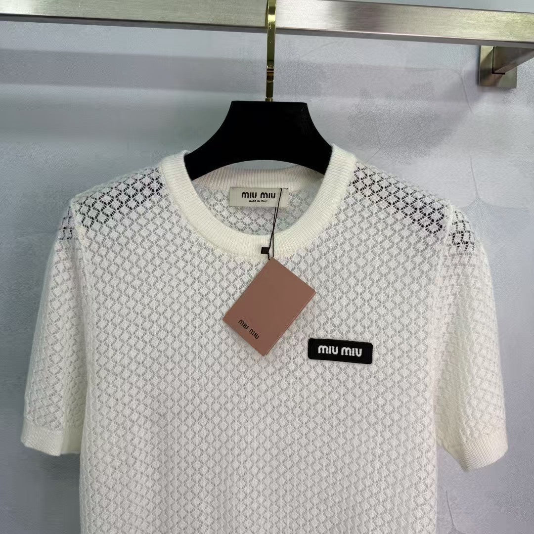 Hollow round neck knitted short sleeves