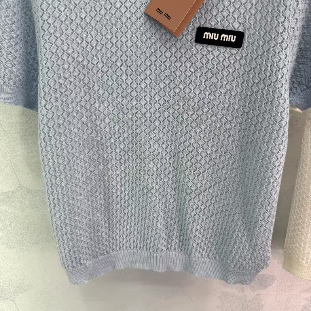 Hollow round neck knitted short sleeves