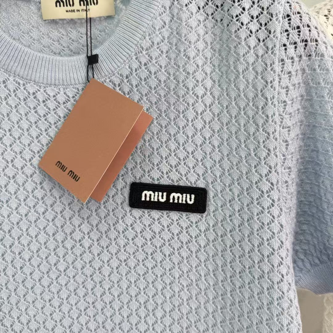 Hollow round neck knitted short sleeves