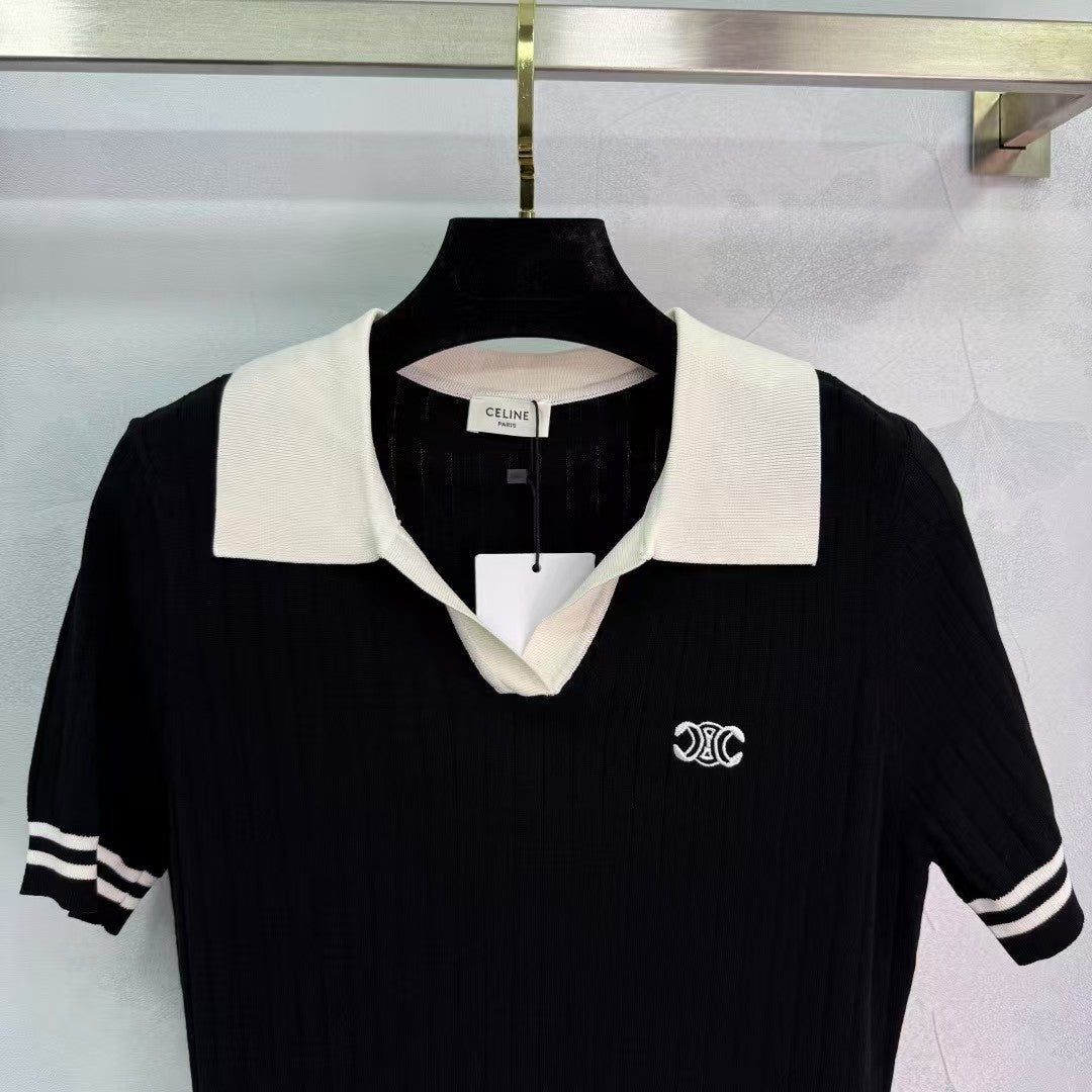 Vertical pit lapel knitted short sleeves