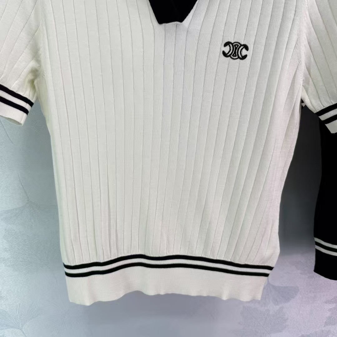 Vertical pit lapel knitted short sleeves