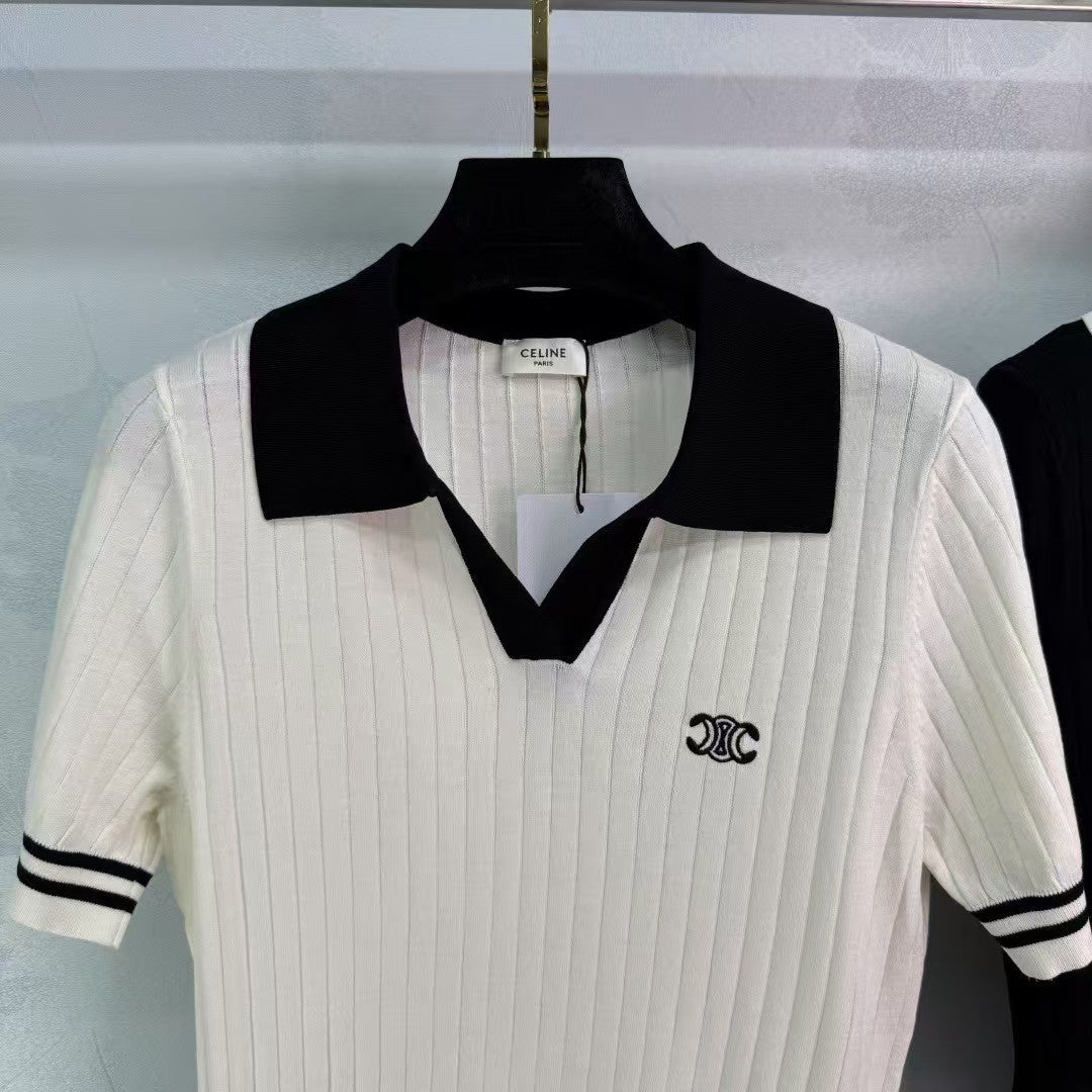 Vertical pit lapel knitted short sleeves