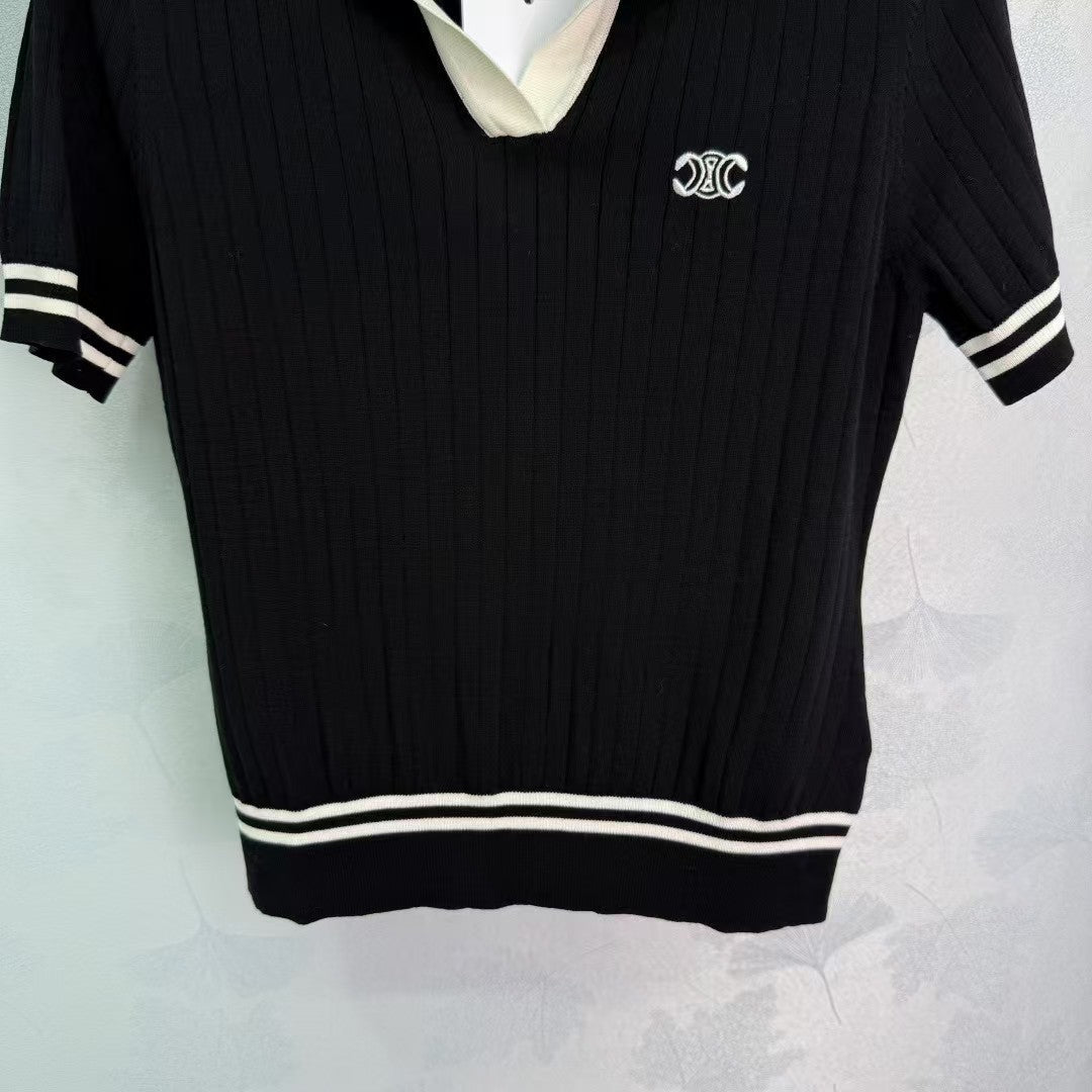 Vertical pit lapel knitted short sleeves