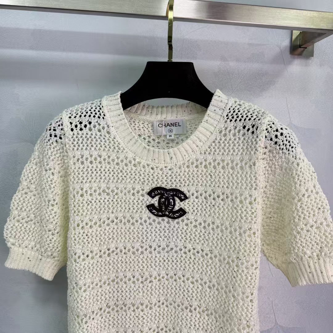 New breathable sequined knitted short sleeves