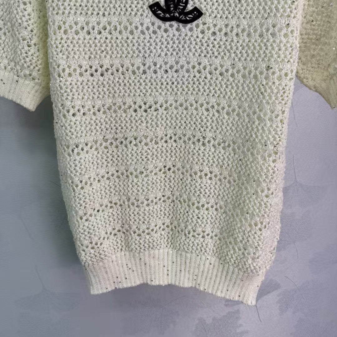 New breathable sequined knitted short sleeves
