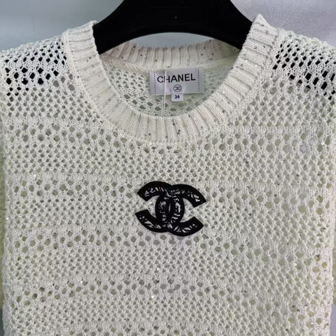 New breathable sequined knitted short sleeves