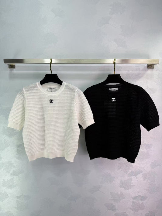Spring and summer new knitted round neck short sleeves