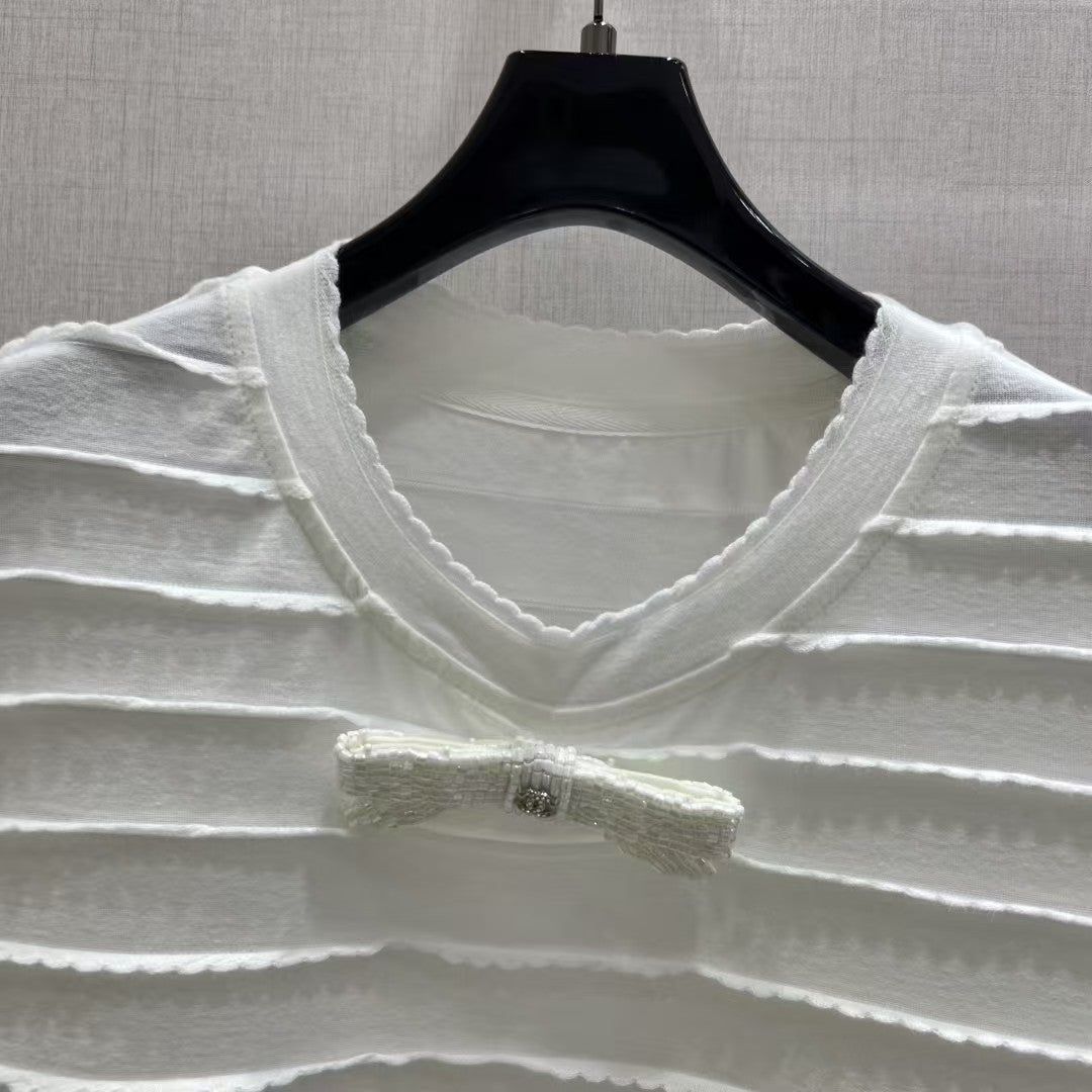 Beaded Bow Short Sleeve T-Shirt