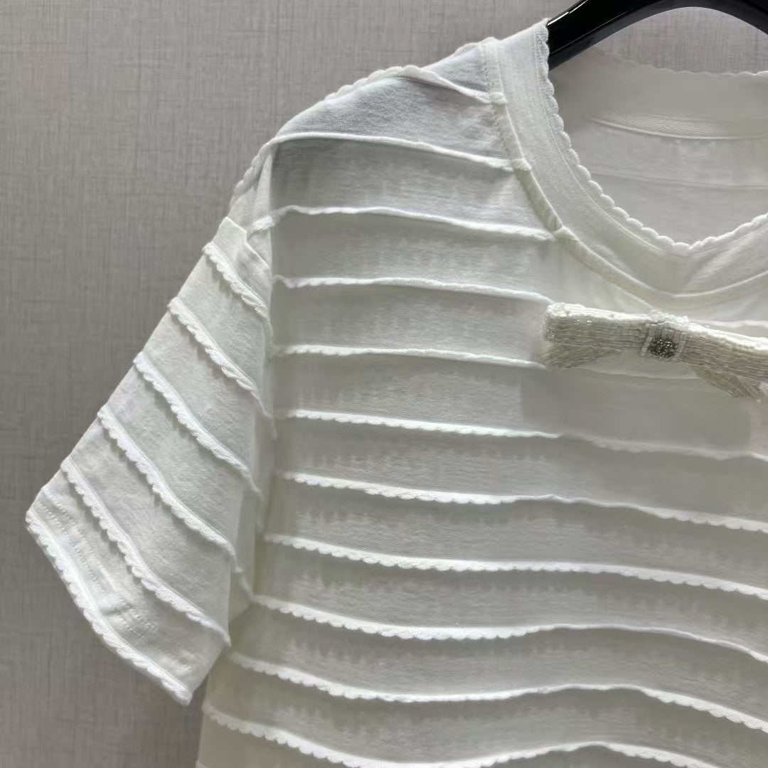 Beaded Bow Short Sleeve T-Shirt
