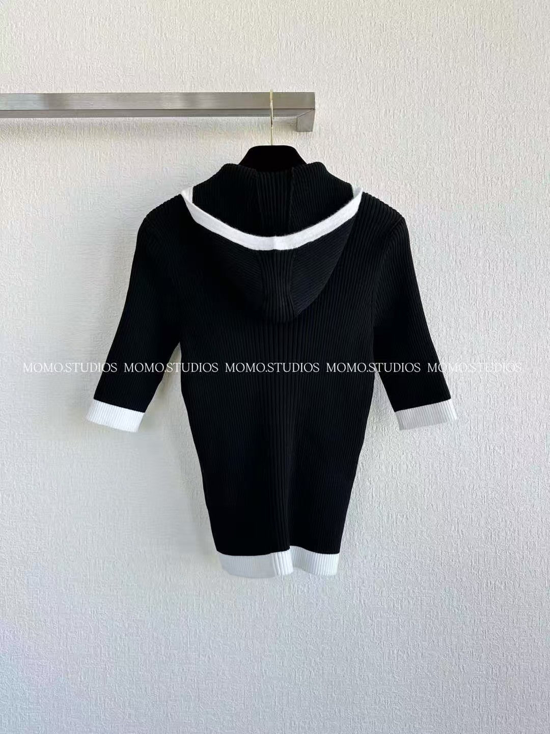 Hooded Crochet Elbow Sleeve Knit Top