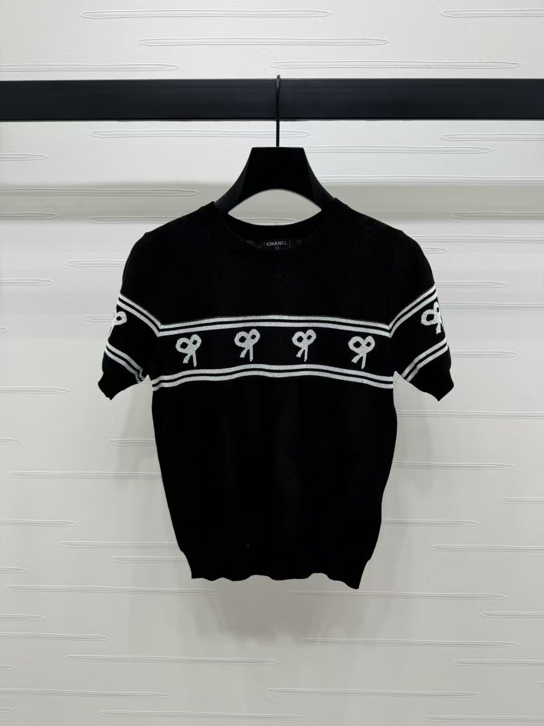 Round neck bow knitted short sleeves