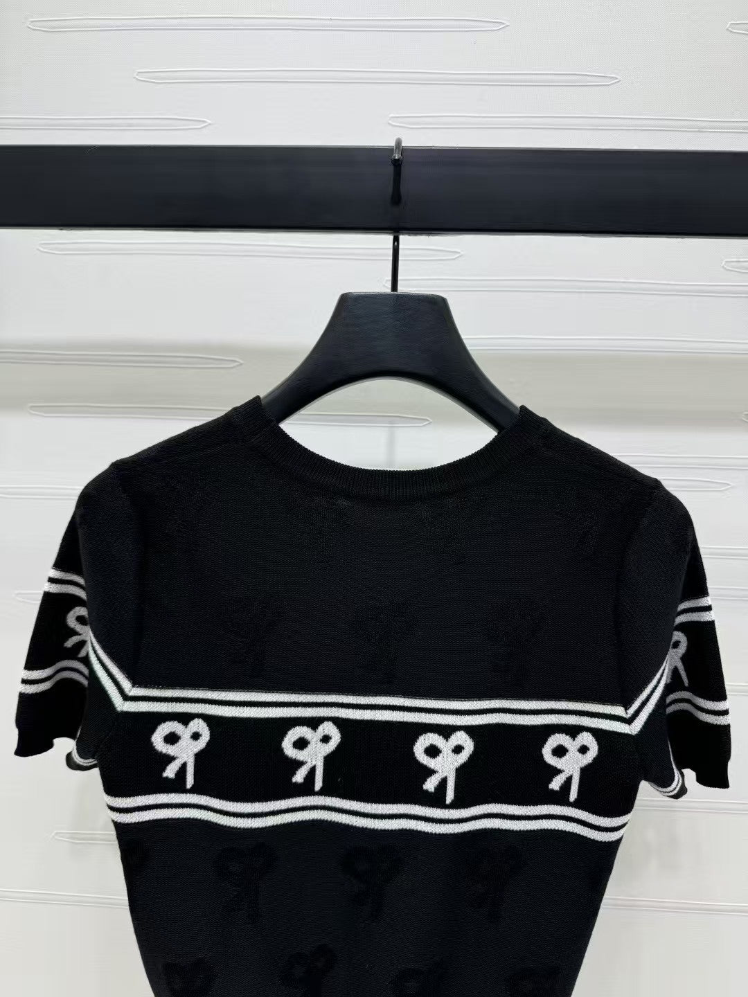 Round neck bow knitted short sleeves