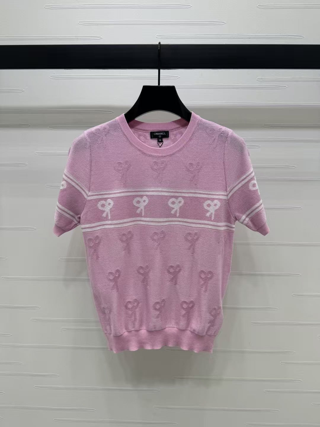 Round neck bow knitted short sleeves