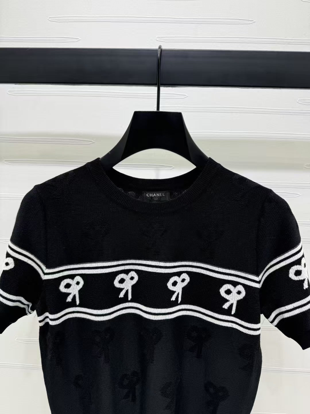 Round neck bow knitted short sleeves