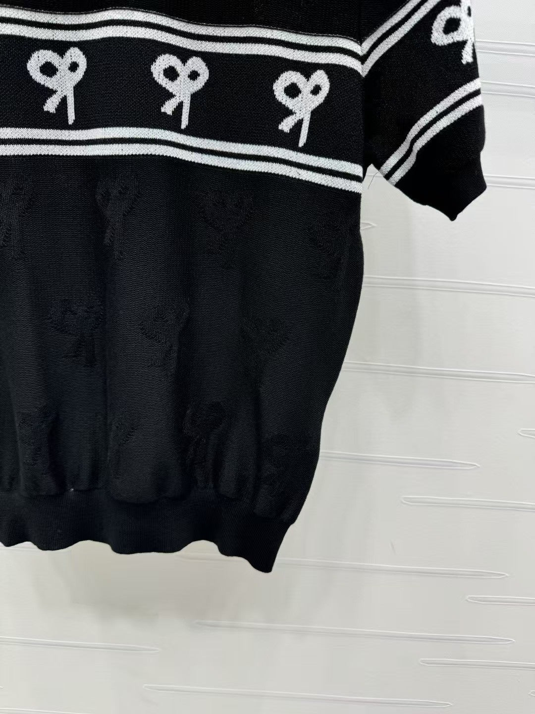 Round neck bow knitted short sleeves