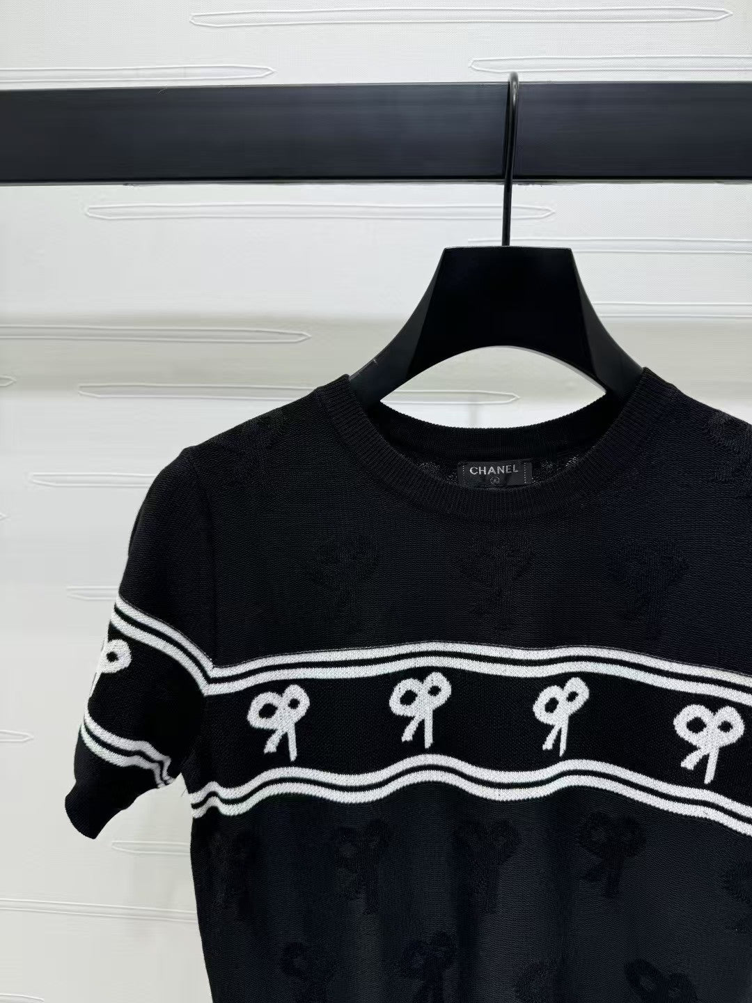 Round neck bow knitted short sleeves