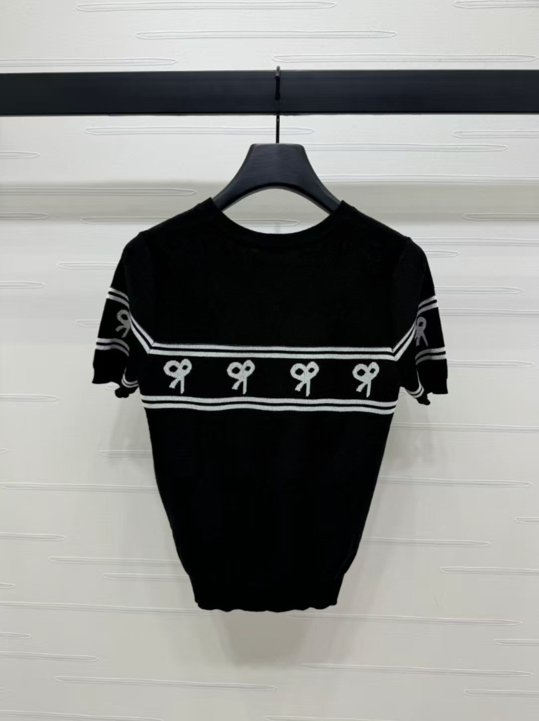 Round neck bow knitted short sleeves