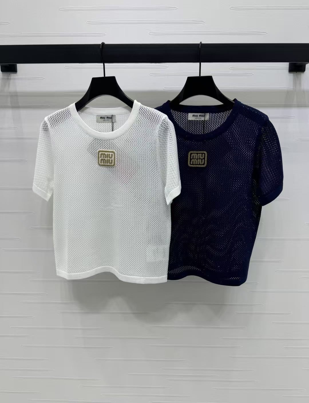 Hollow crew neck knitted short sleeves