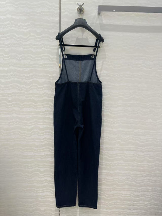 Native blue suspender jumpsuit
