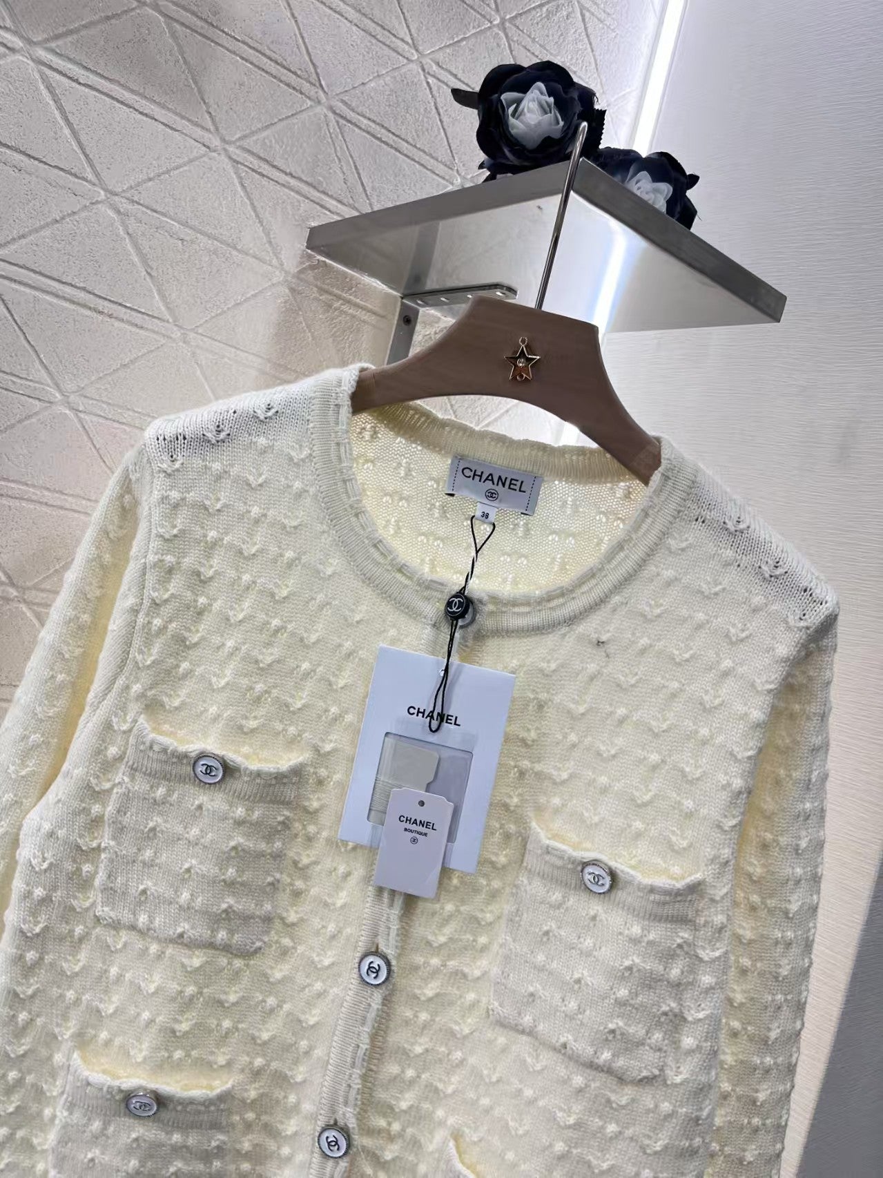 Cable crew neck cardigan