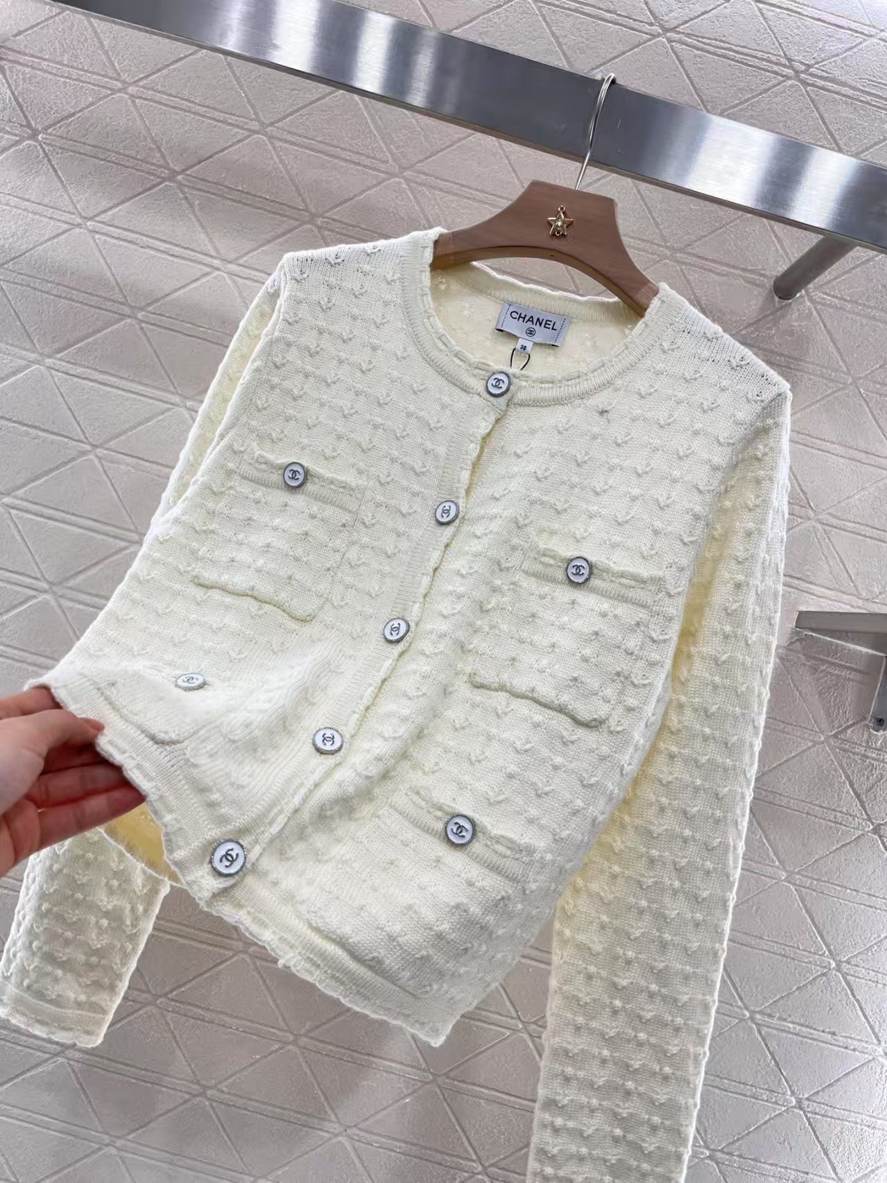 Cable crew neck cardigan