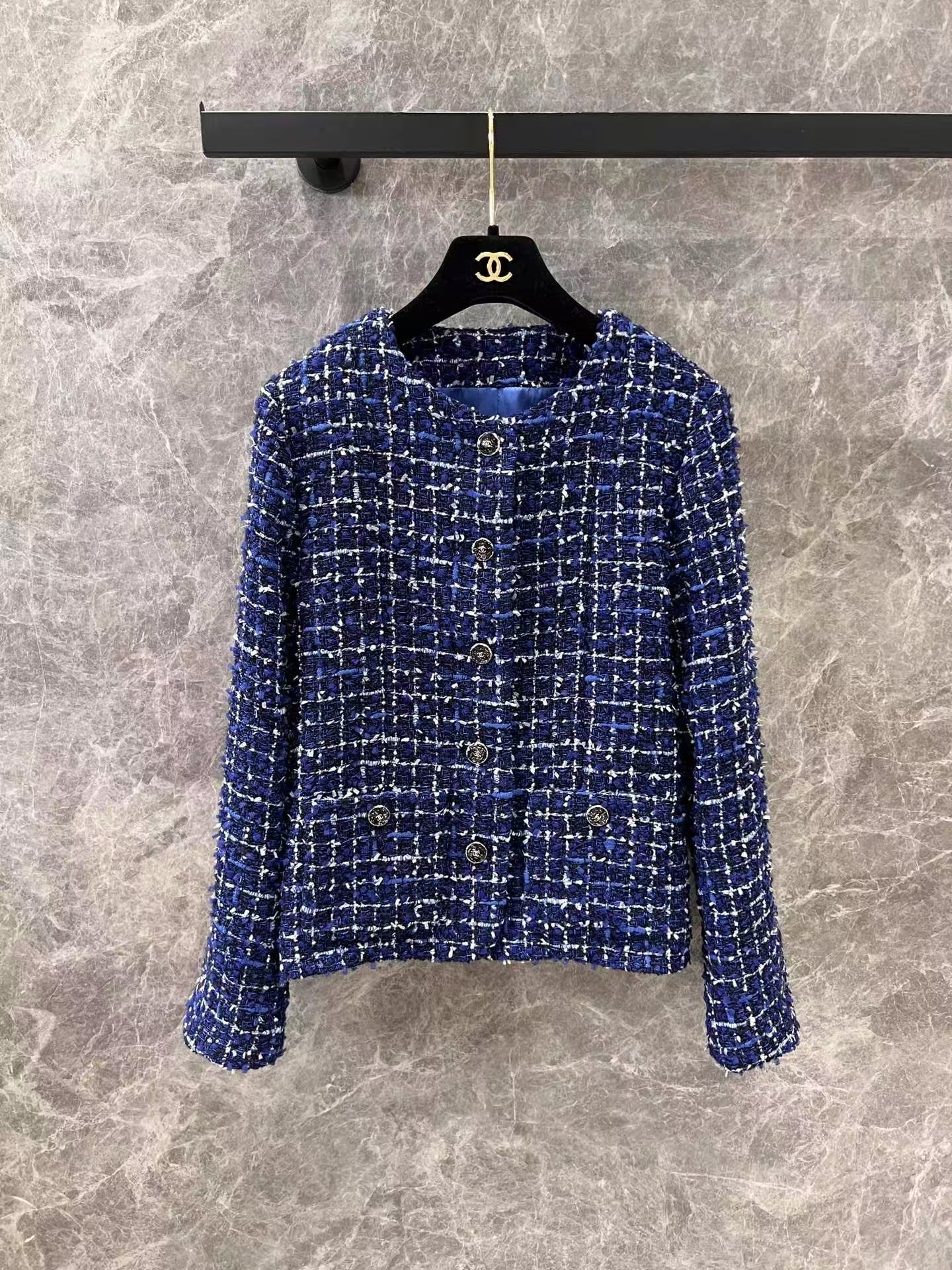 Flowing blue tweed jacket
