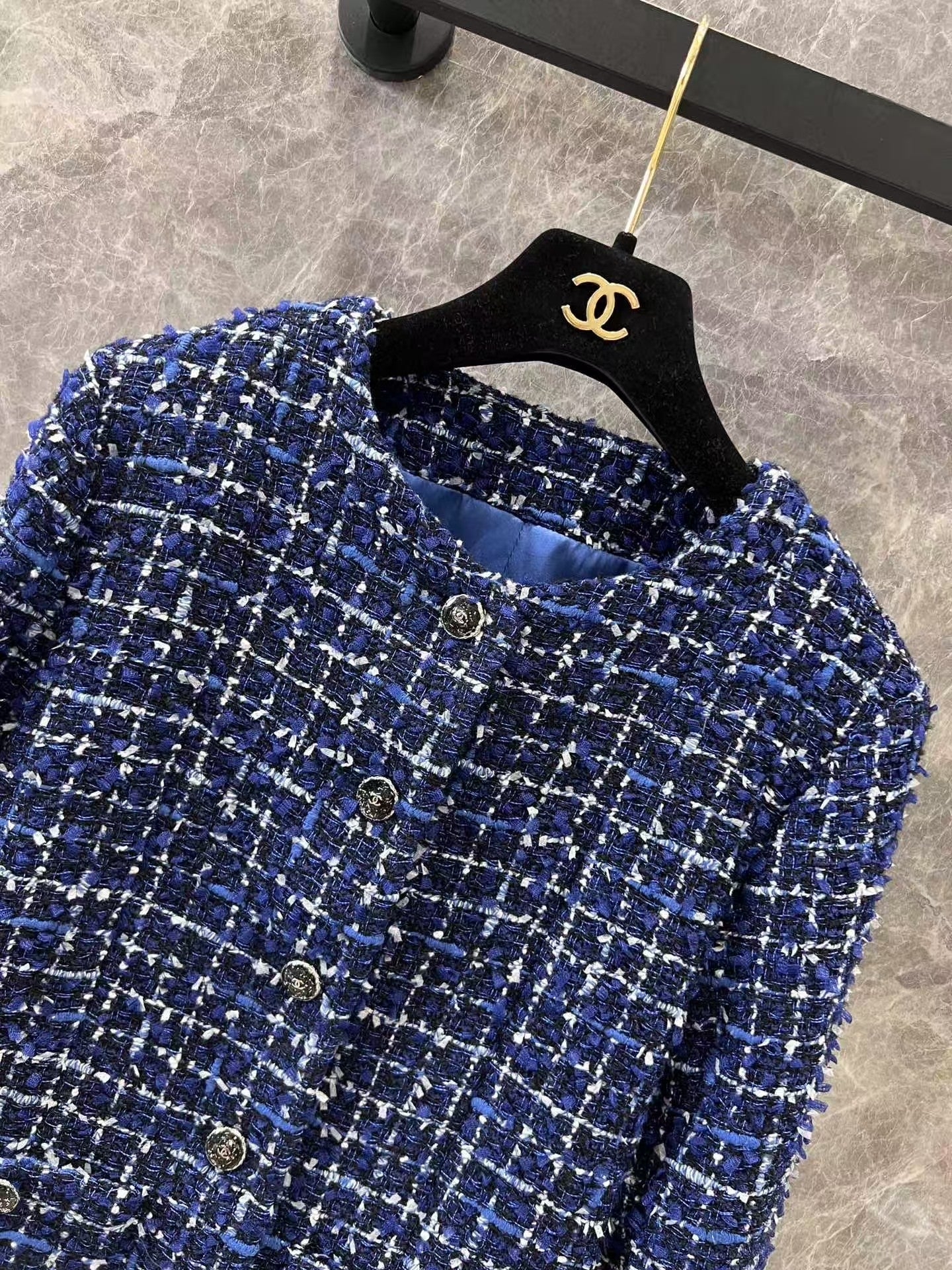 Flowing blue tweed jacket