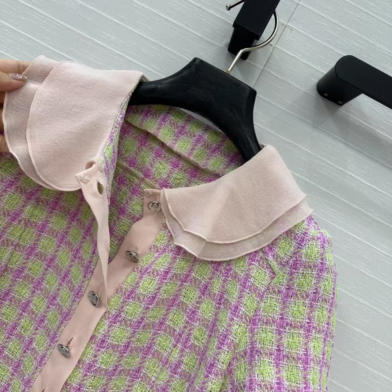 Silk short-sleeved babydoll collar top