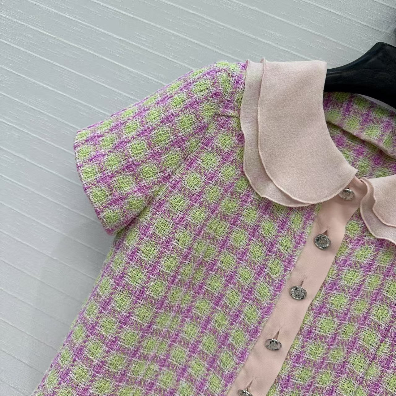 Silk short-sleeved babydoll collar top