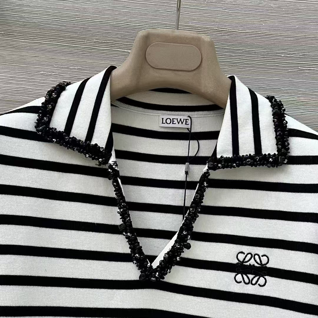 Striped knitted polo short-sleeved top