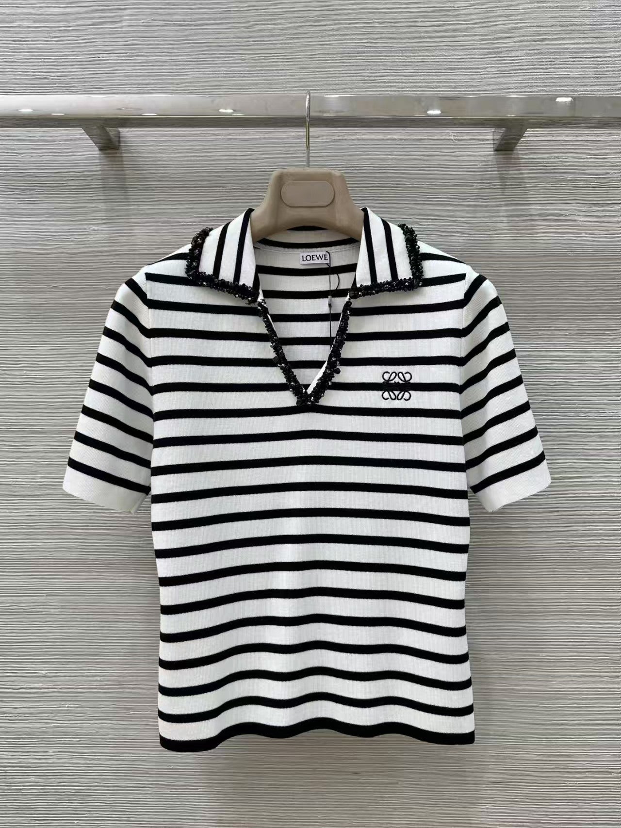 Striped knitted polo short-sleeved top